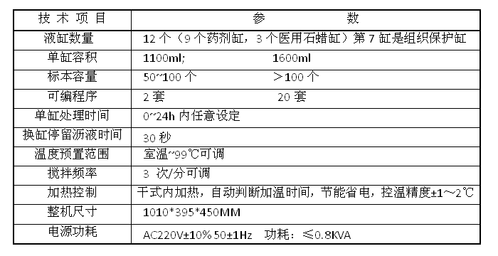 病理自動(dòng)組織脫水機(jī)技術(shù)參數(shù)